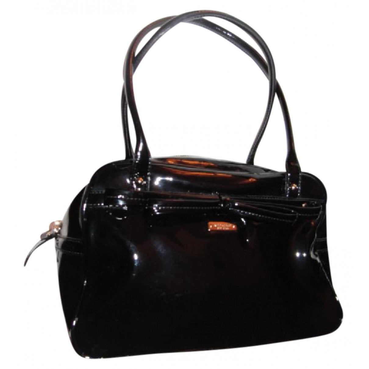 Kate Spade, unique, black patent leather, satchel style, boxy purse