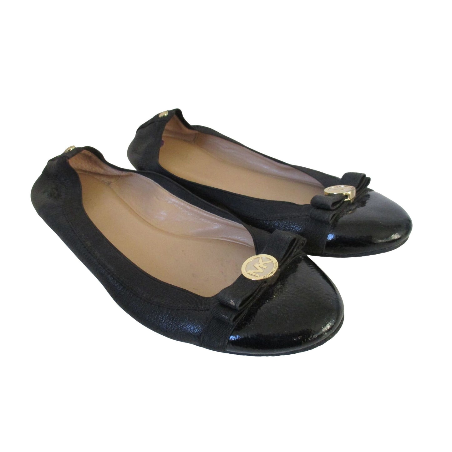 Michael Kors black leather size 8 flats with gold accents