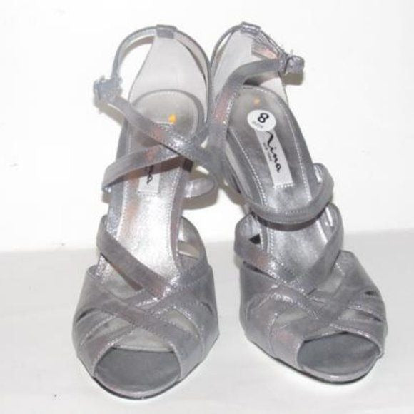 Nina Sparkly Silver Strappy Sandals Stiletto NWOB
