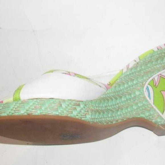 Pucci White Leather & Colorful Floral Mule Wedges!