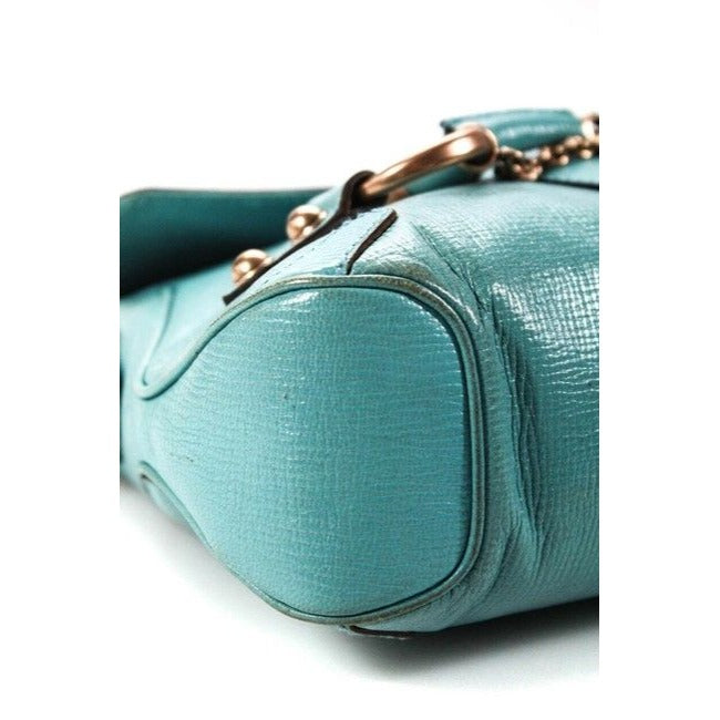 Gucci Turquoise Leather Horse-bit Chain Saddle Bag