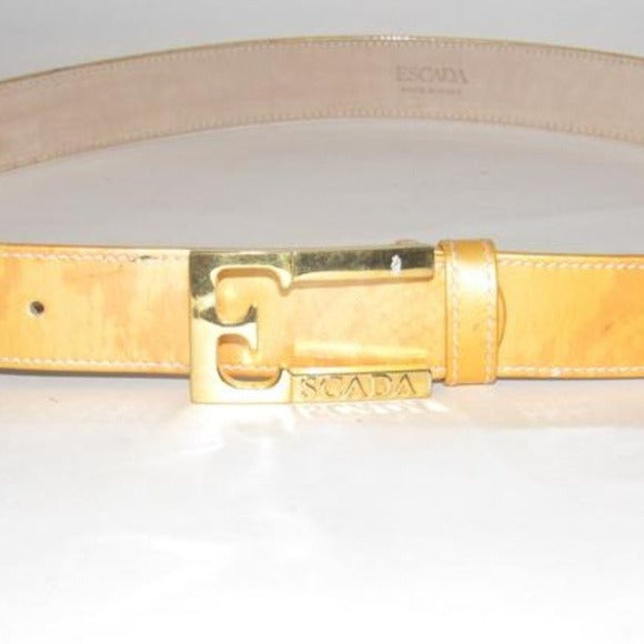 Escada Gold Patent Leather Gold 'E' Buckle Belt