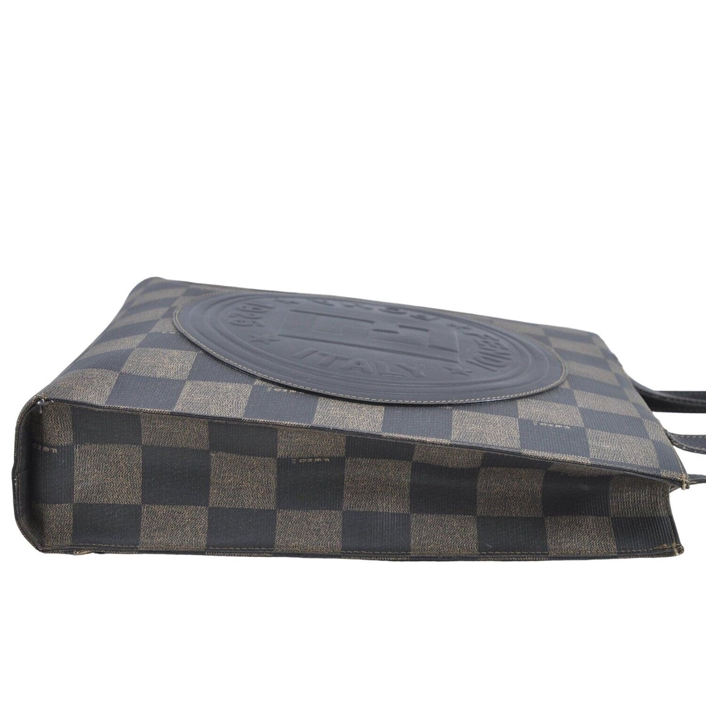 Vintage, Fendi, Roma 1925, checkerboard print in shades of brown coated canvas & brown leather, cross body, tote, or back pack