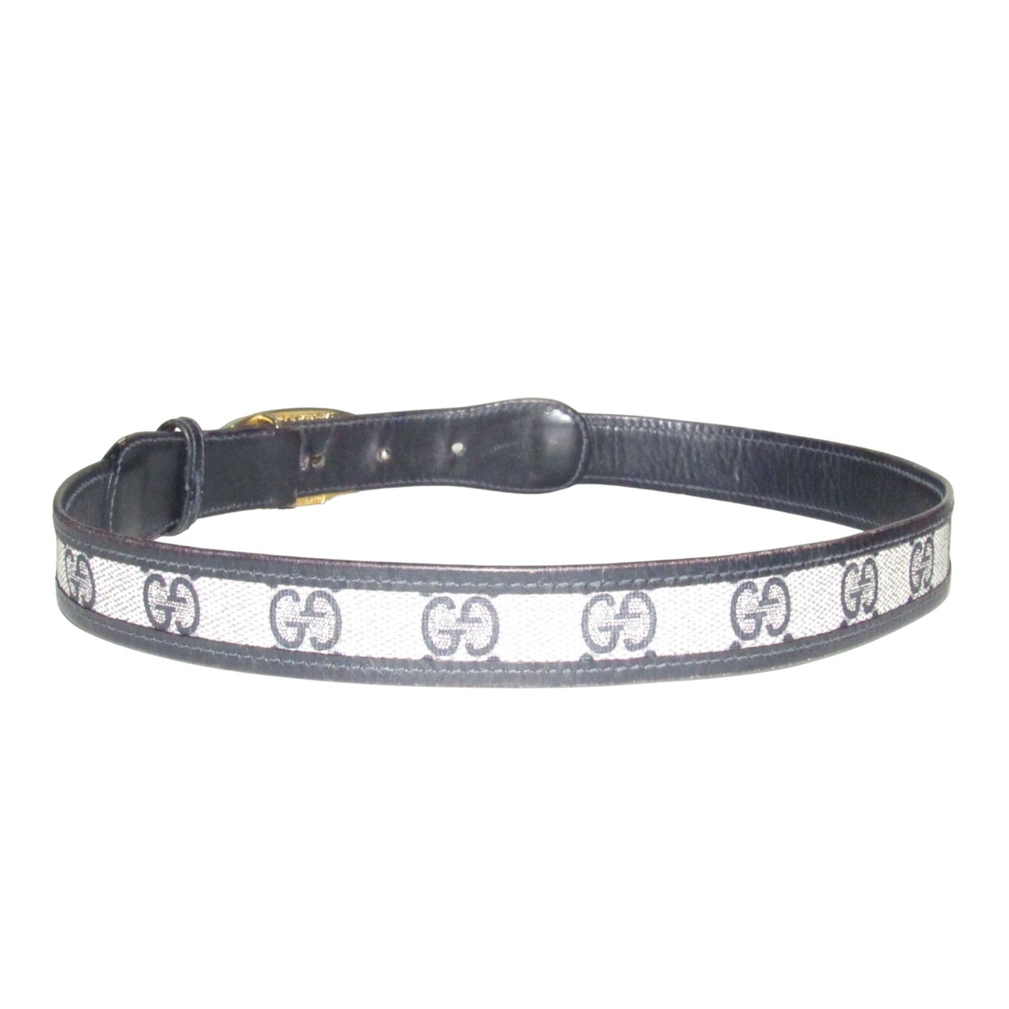 Gucci navy Guccissima leather belt w two- tone GG logo buckle