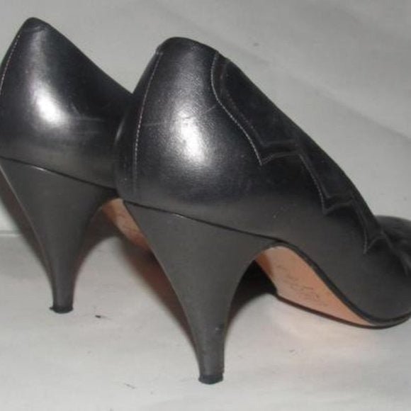 Bally Pewter Leather Black Suede Kitten Heels with Almond Toes
