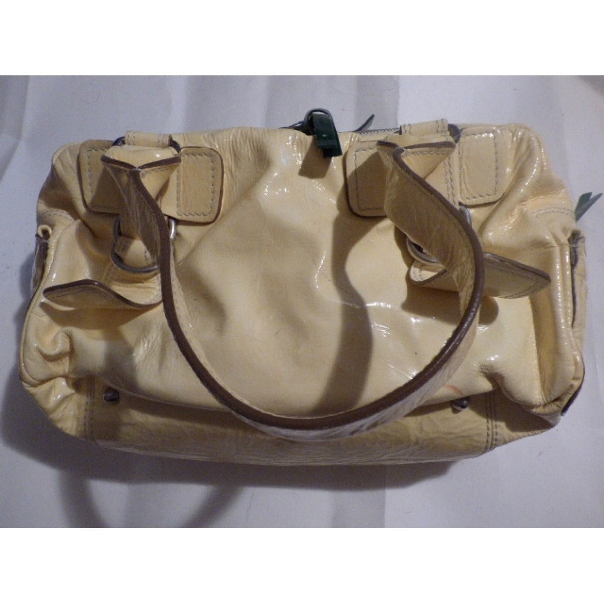 Chloe pale yellow leather XL Bay satchel w green