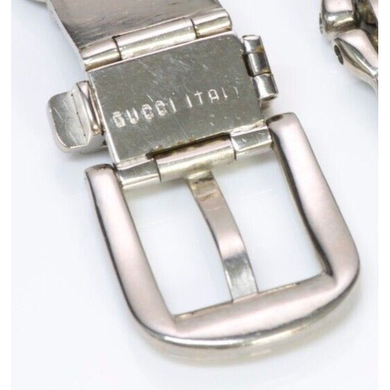 Gucci Sylvie chrome w ivory & red enamel stripes skinny belt