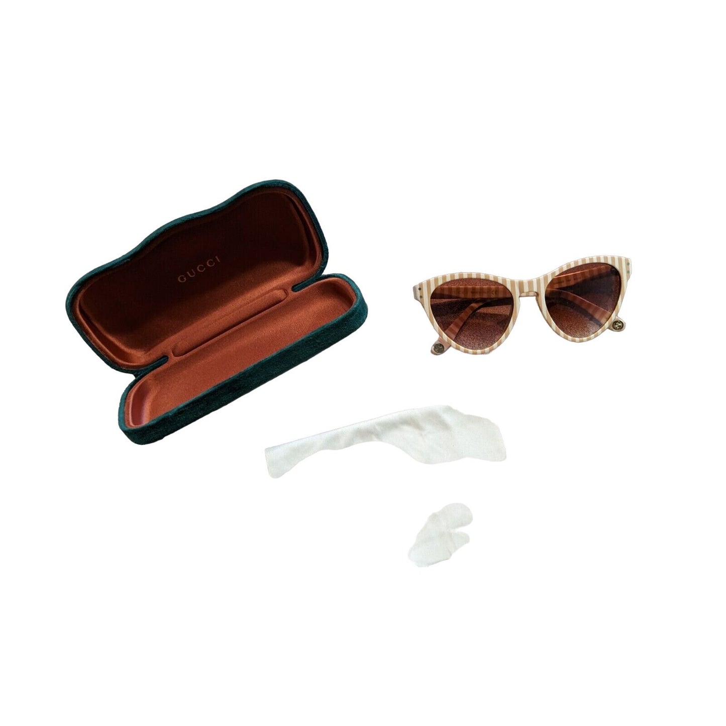 Gucci tan & white striped plastic cat's eye sunglasses
