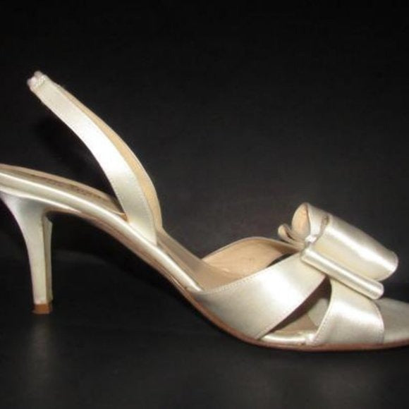 Kate Spade White Satin Slingbacks w Bow