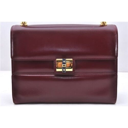 Gucci burgundy top handle Kelly bag w blue lapis clasp & wallet