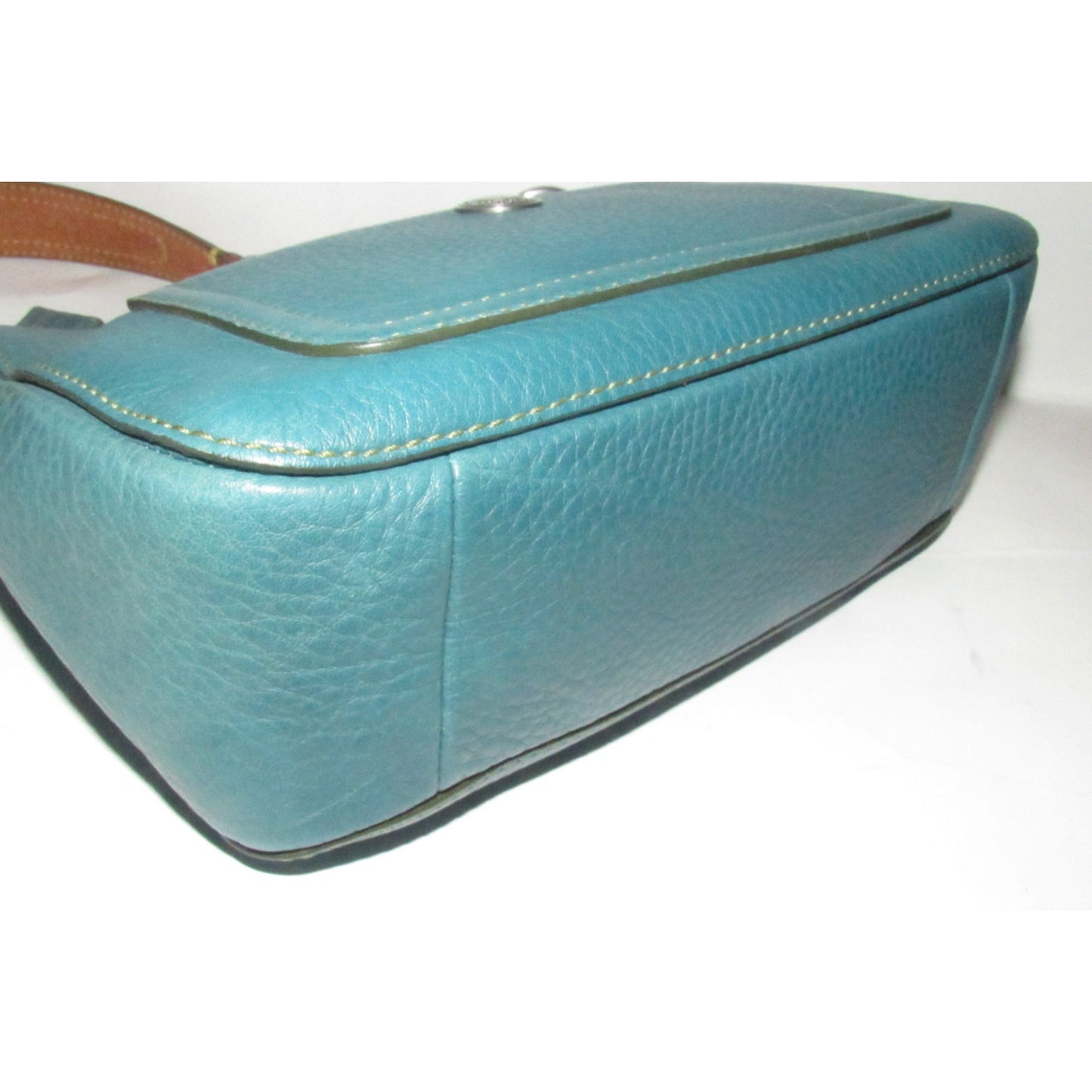 Coach, 'Chelsea' hobo, in a teal soft leather, hobo style purse with a brown, strap with unique chrome buckles