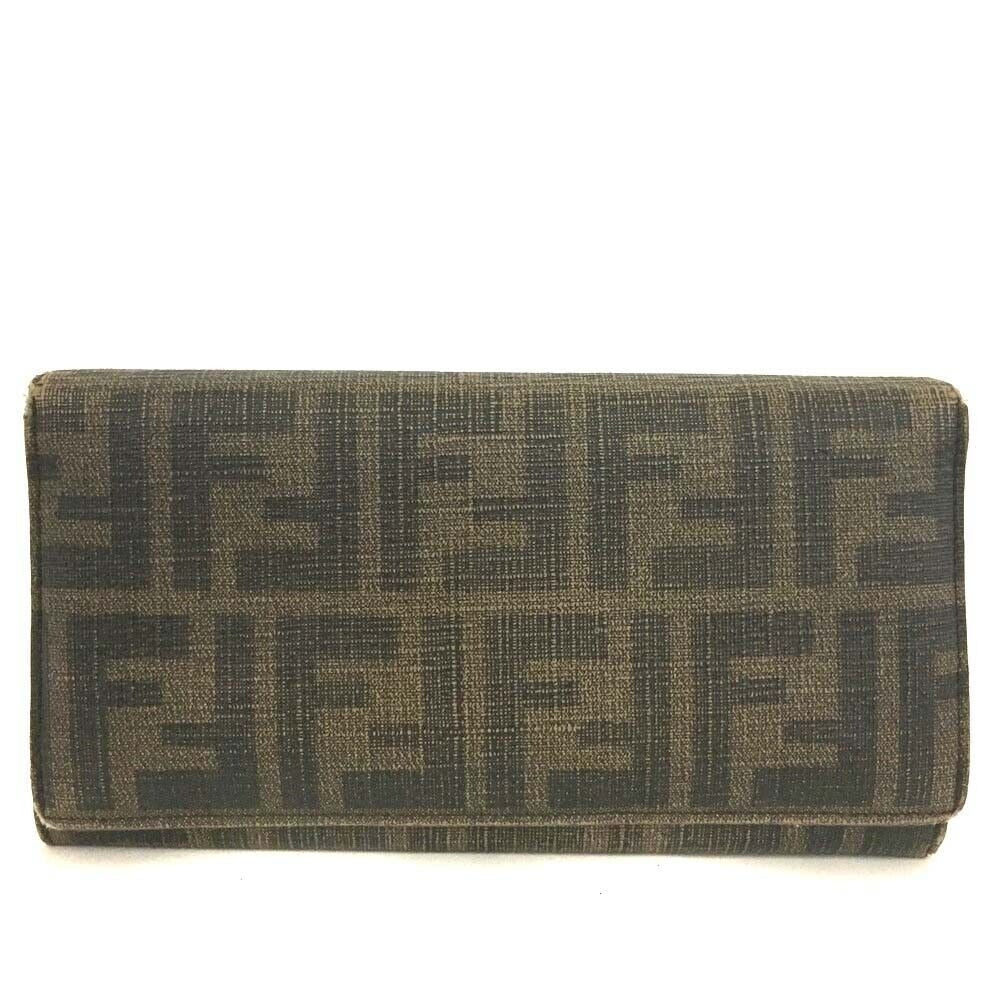 Vintage, classic, Fendi, brown leather Zucca print, bi-fold, XL checkbook wallet