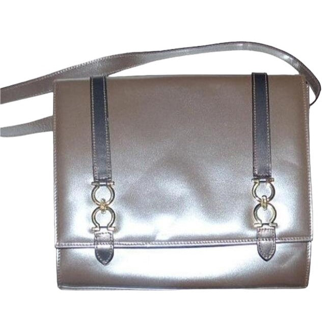 Ferragamo Metallic Leather Purse w Gold Gancini Accents
