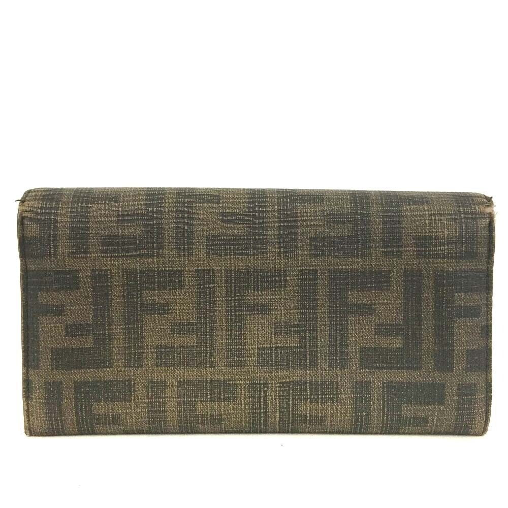 Vintage, classic, Fendi, brown leather Zucca print, bi-fold, XL checkbook wallet