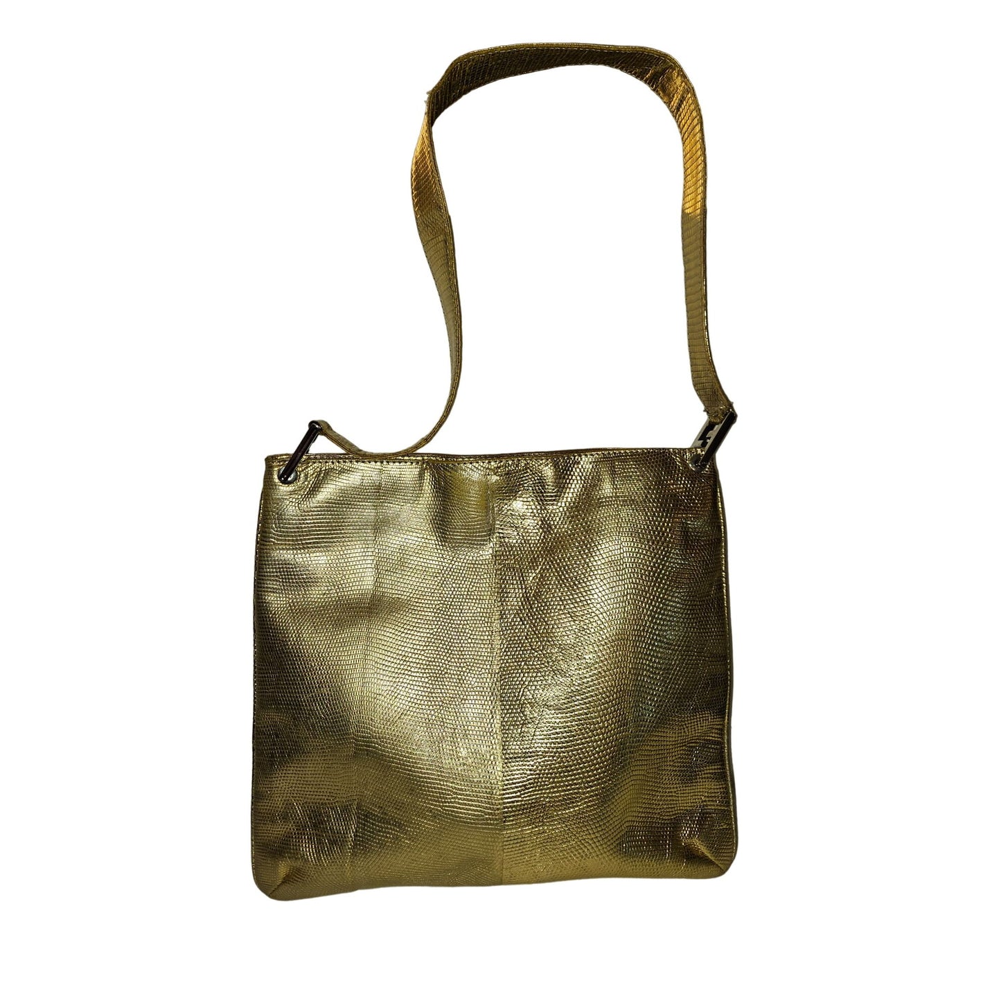 Fendi gold reptile tote with chrome FF accents