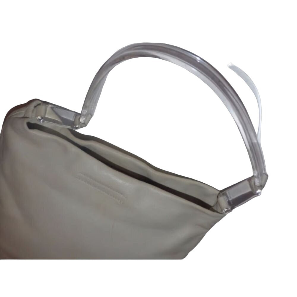 NWT Prada beige/ivory leather handbag w clear Lucite strap
