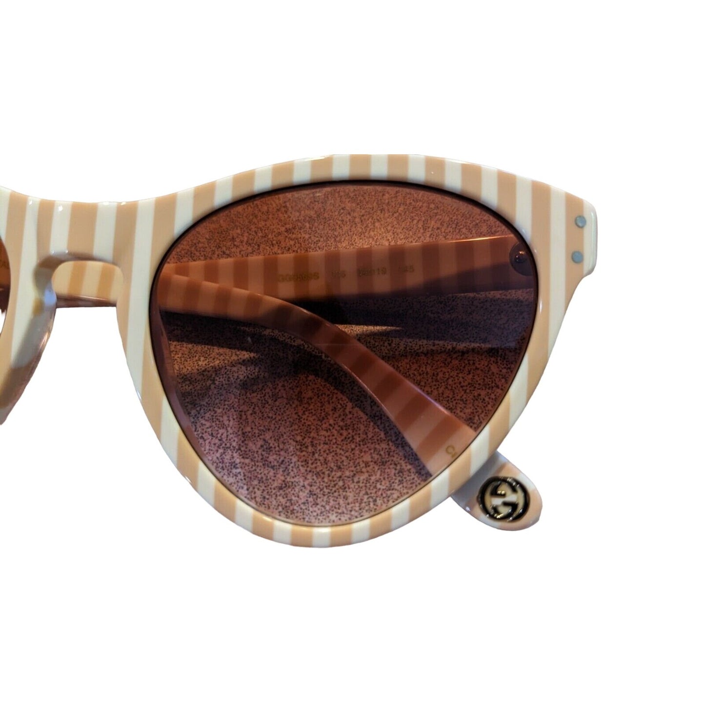 Gucci tan & white striped plastic cat's eye sunglasses