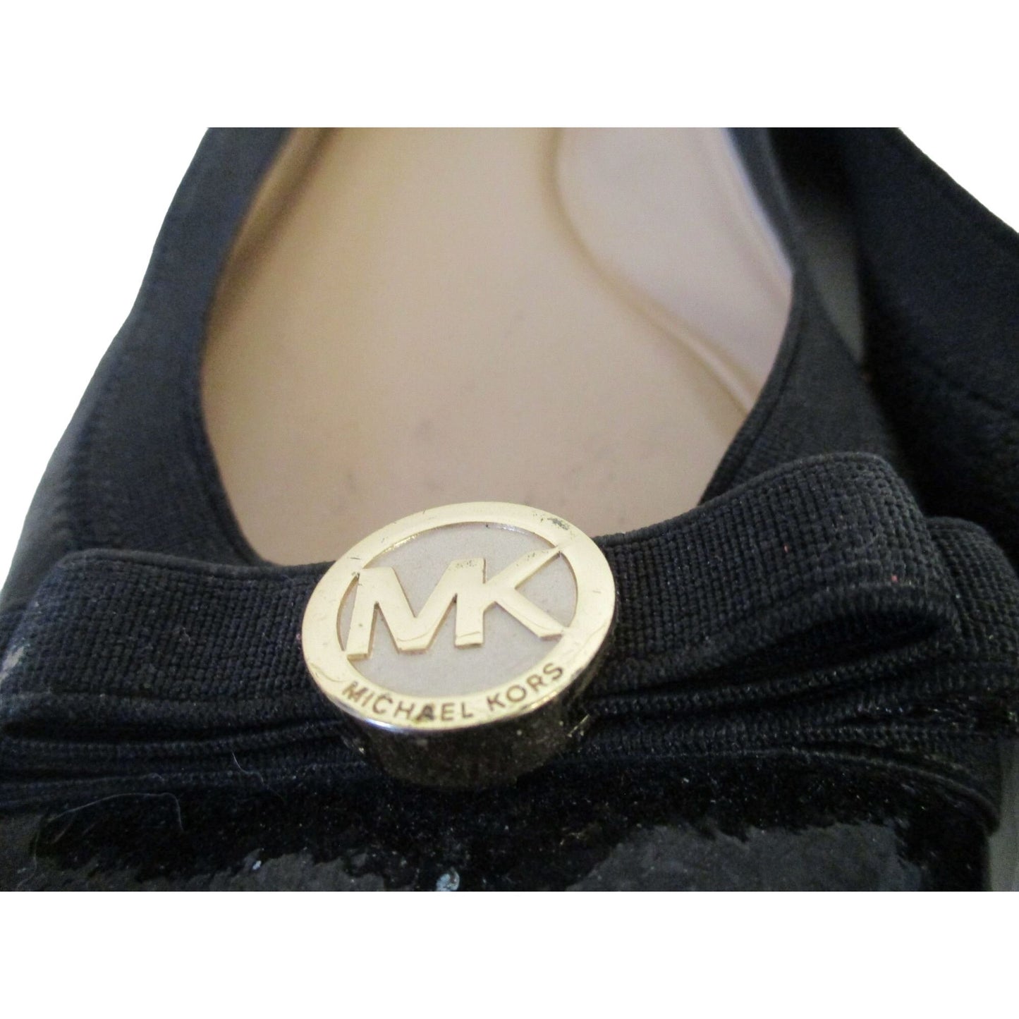 Michael Kors black leather size 8 flats with gold accents