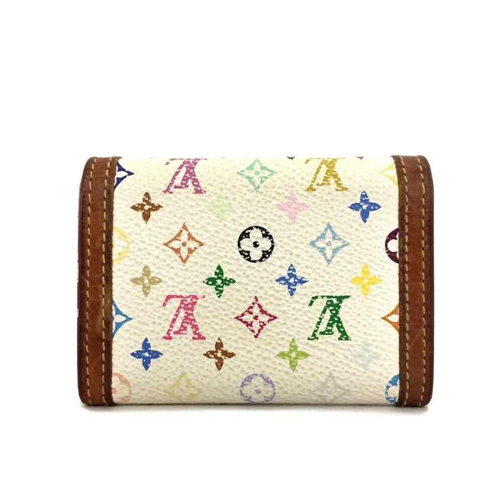 Vintage Louis Vuitton petite wallet with multi color logo print on white leather & lots of card slots