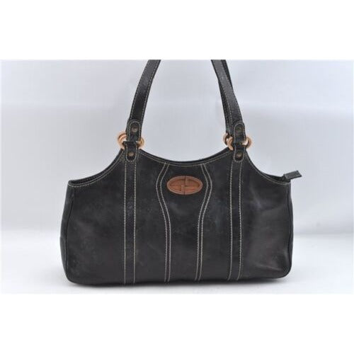 GUCCI black leather satchel w tonal stitching & rose gold accents