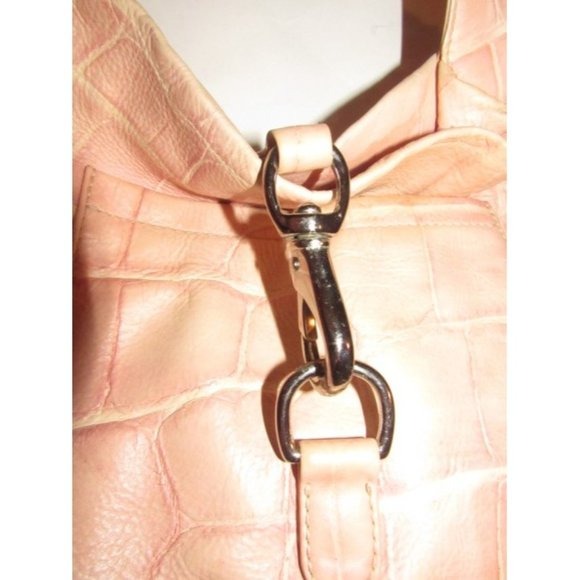 Dooney And Bourke Pink Crocodile Embossed Leather Hobo Bag