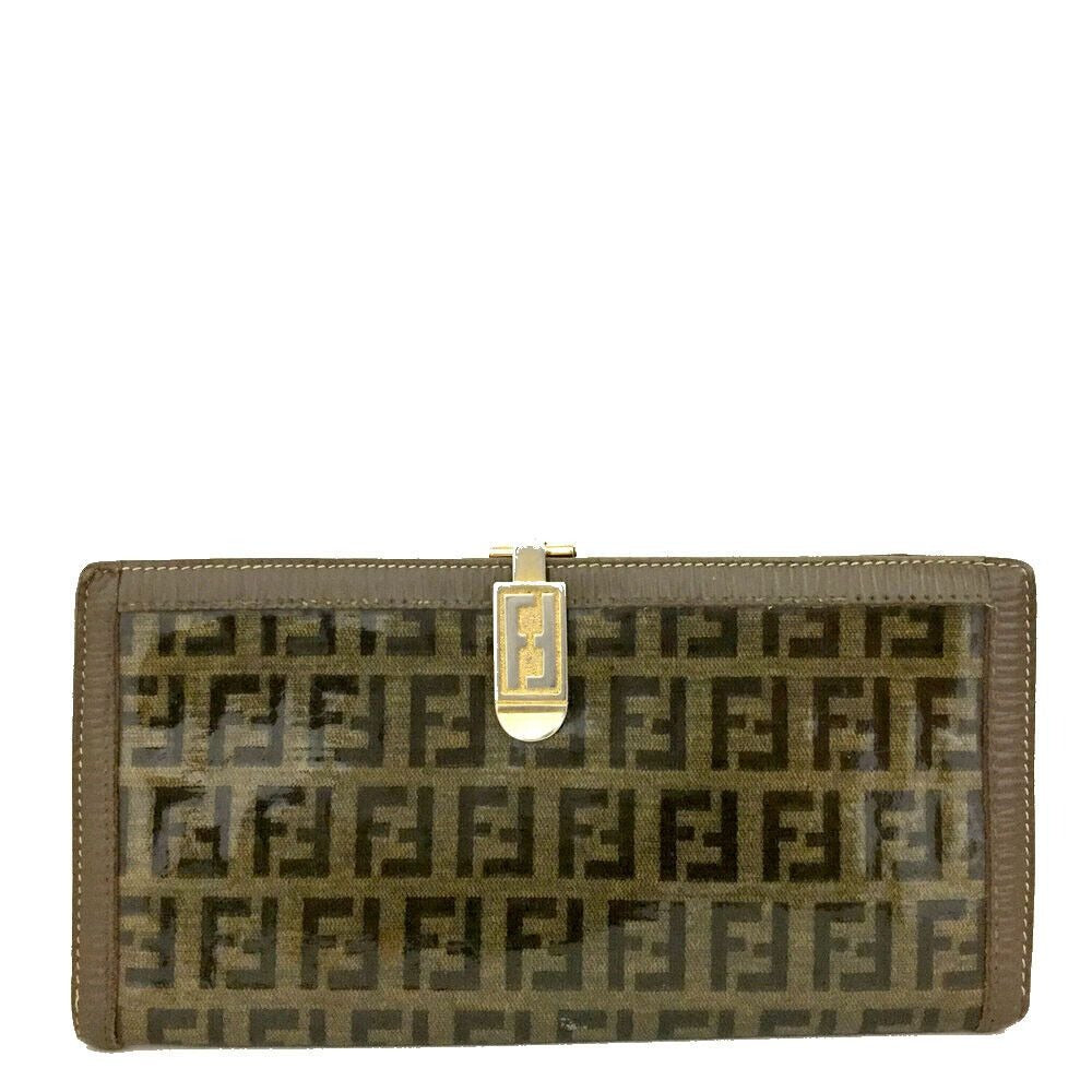 Fendi Zucchino print leather XL wallet w gold FF hinged clasp