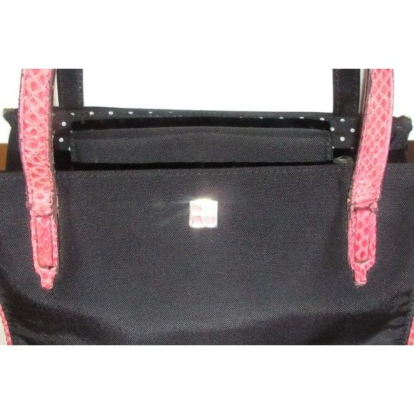 Kate Spade New York, unique, black canvas and pink python embossed leather, petite, satchel style, boxy purse