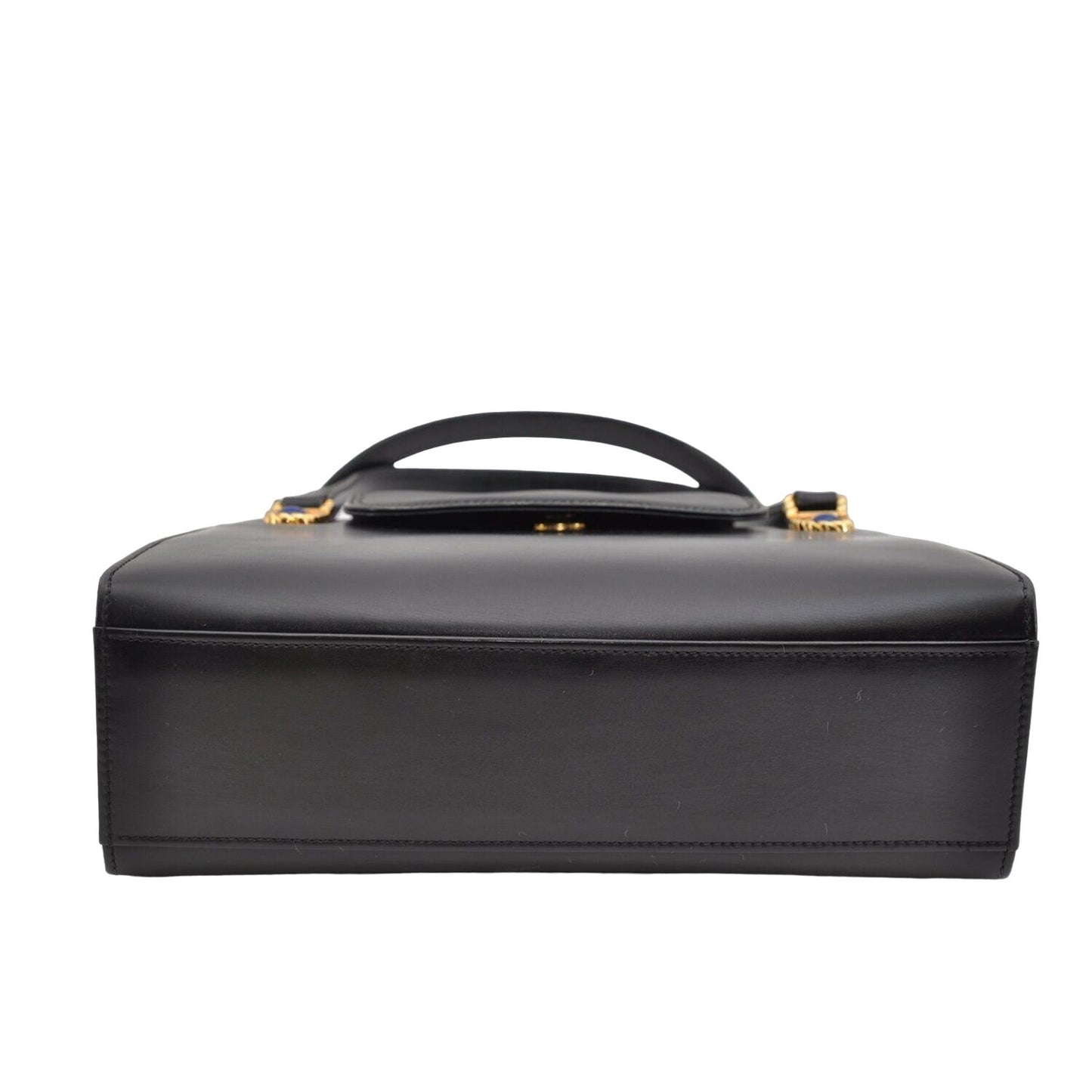 Gucci black leather top handle Kelly bag with blue lapis