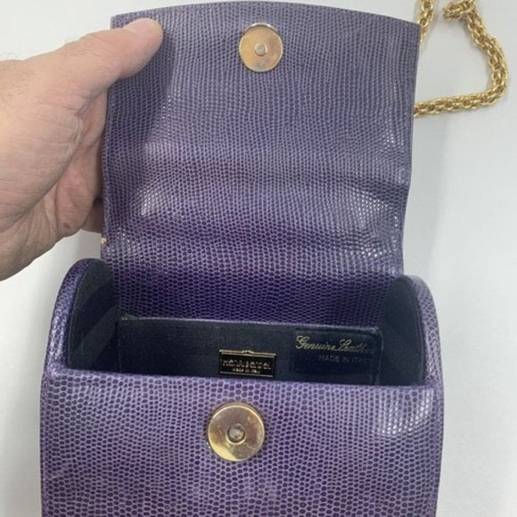 Henri Bendel Purple Reptile Boxy Purse w Gold Chain Strap