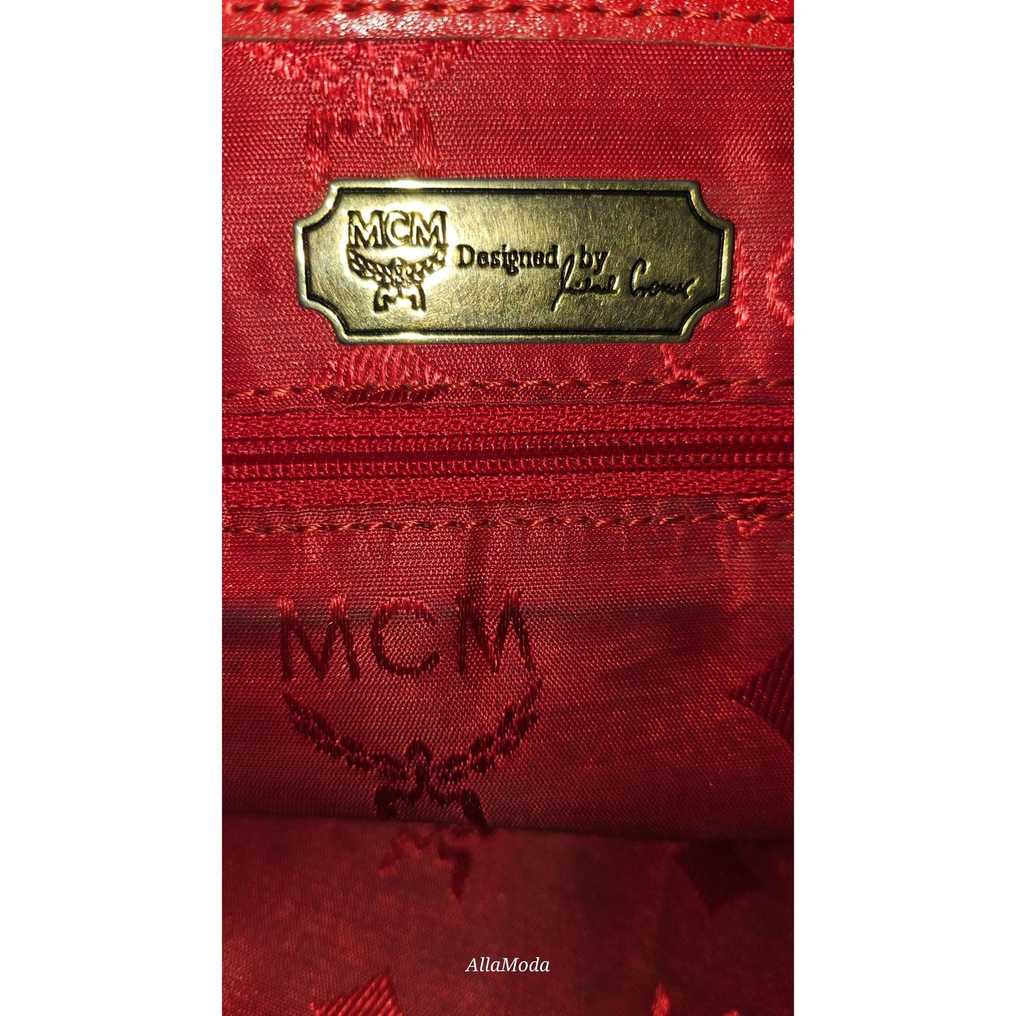MCM vintage red leather backpack with gold hardware