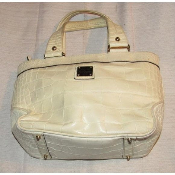 Dooney And Bourke Off White Crocodile Embossed Leather Satchel Tote