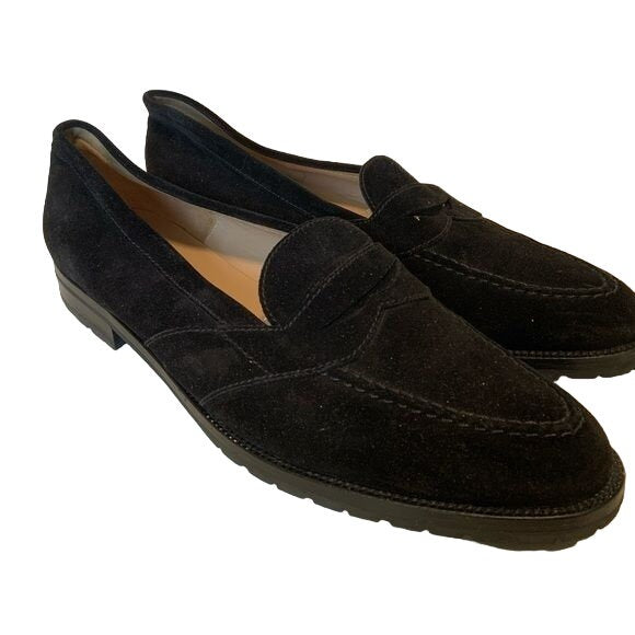 Manolo Blahnik Black Suede Loafer Almond Toe Flats