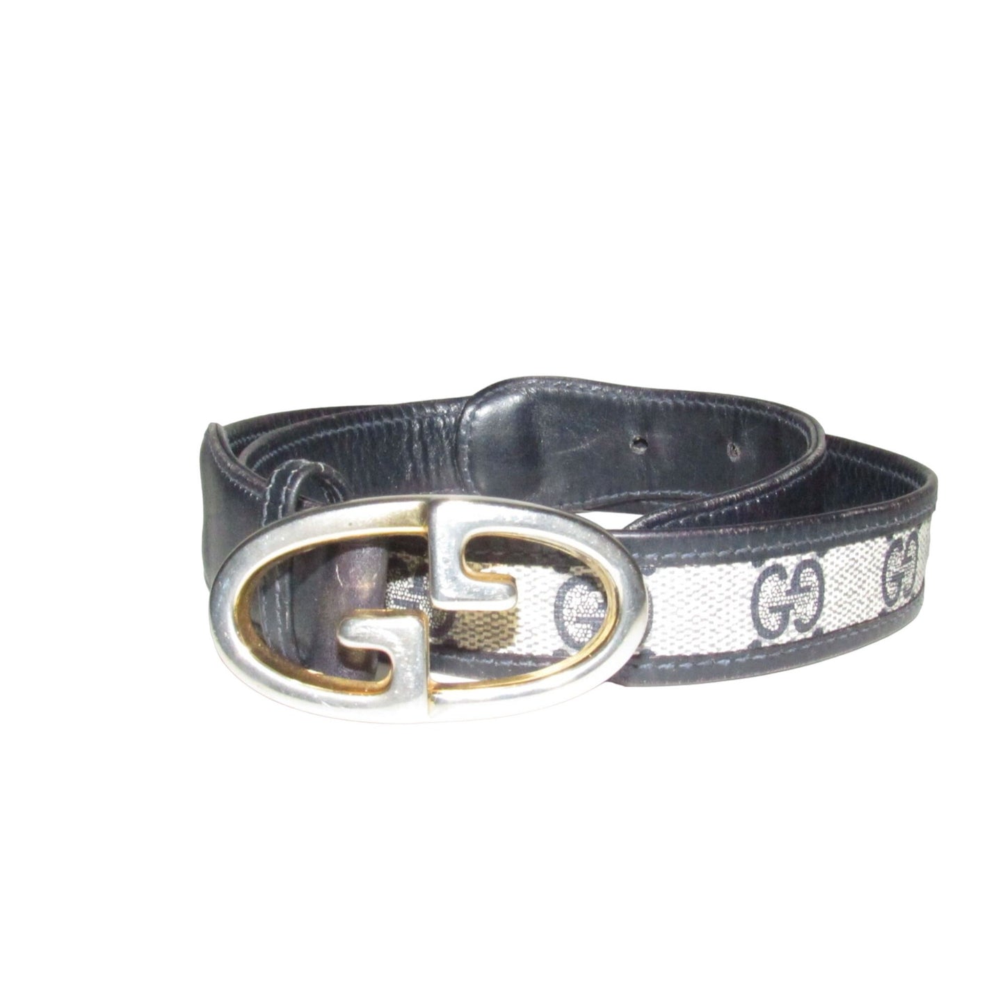 Gucci navy Guccissima leather belt w two- tone GG logo buckle