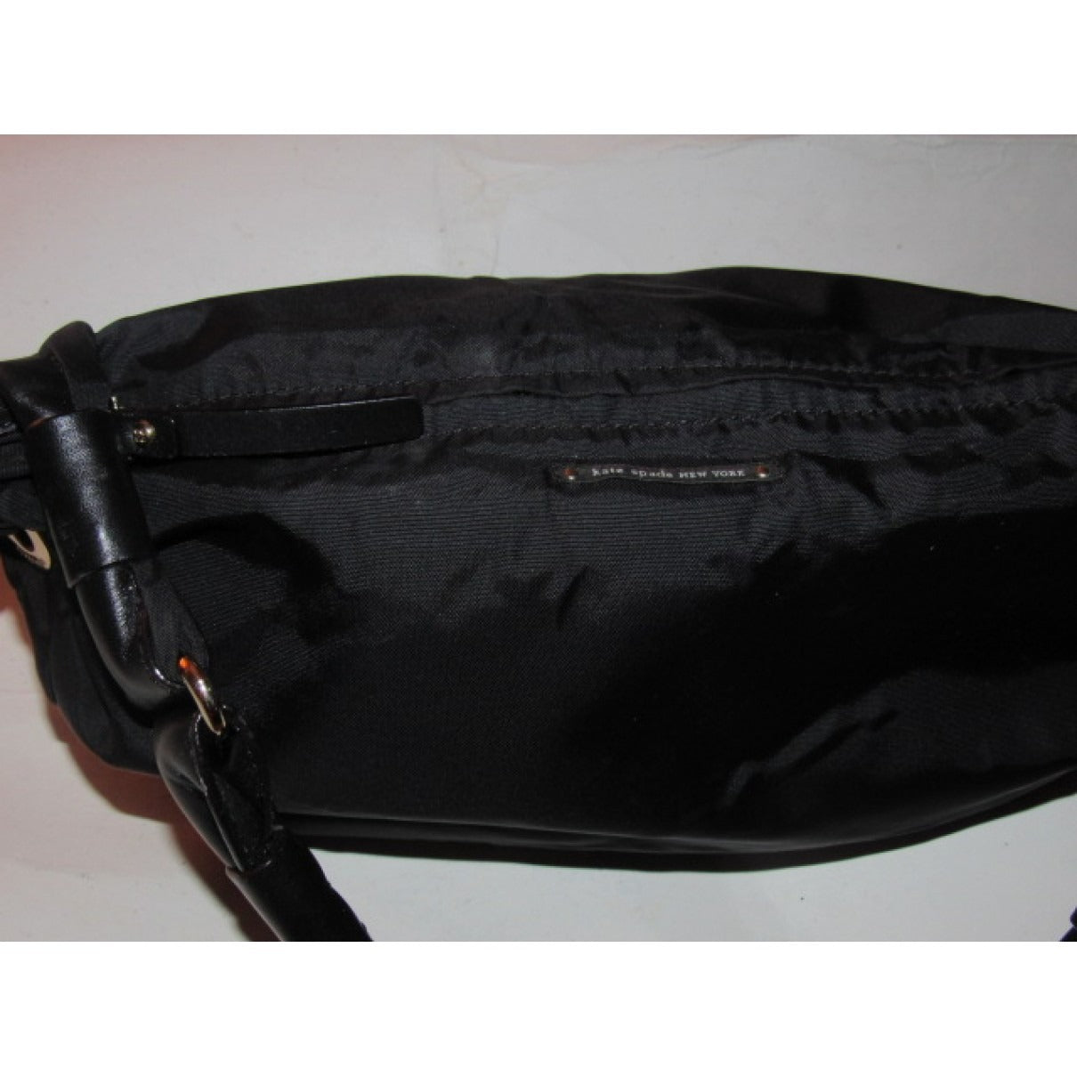Kate Spade black leather hobo purse w chrome accents