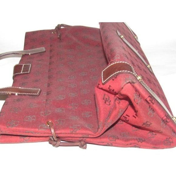Dooney And Bourke Dark Red And Brown Canvas DB Logo Print Purse