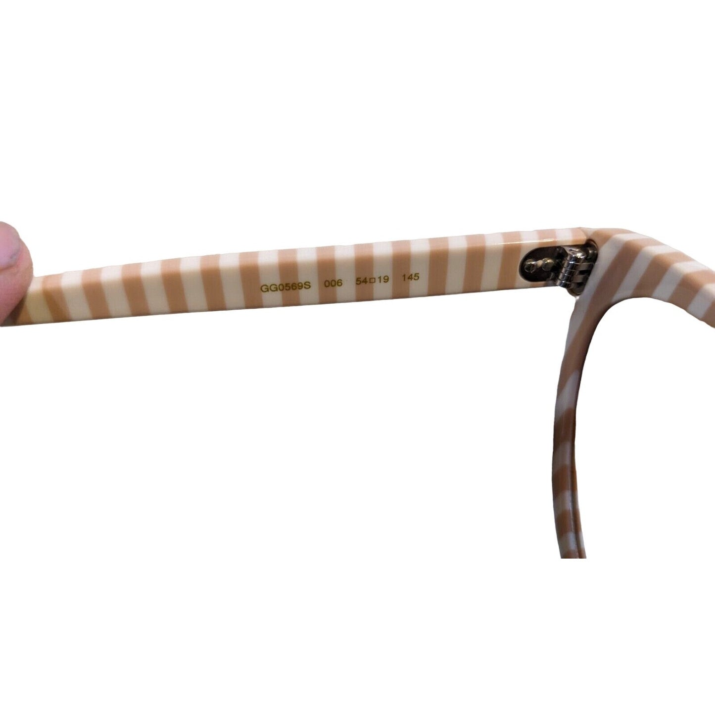 Gucci tan & white striped plastic cat's eye sunglasses