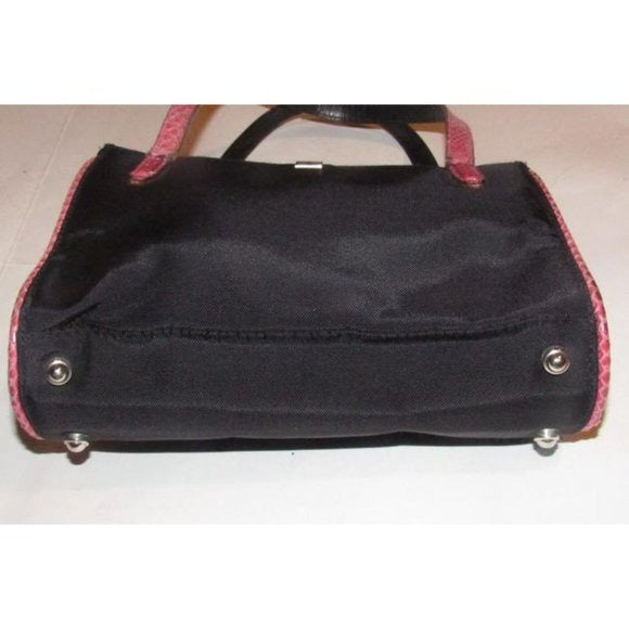 Kate Spade New York, unique, black canvas and pink python embossed leather, petite, satchel style, boxy purse