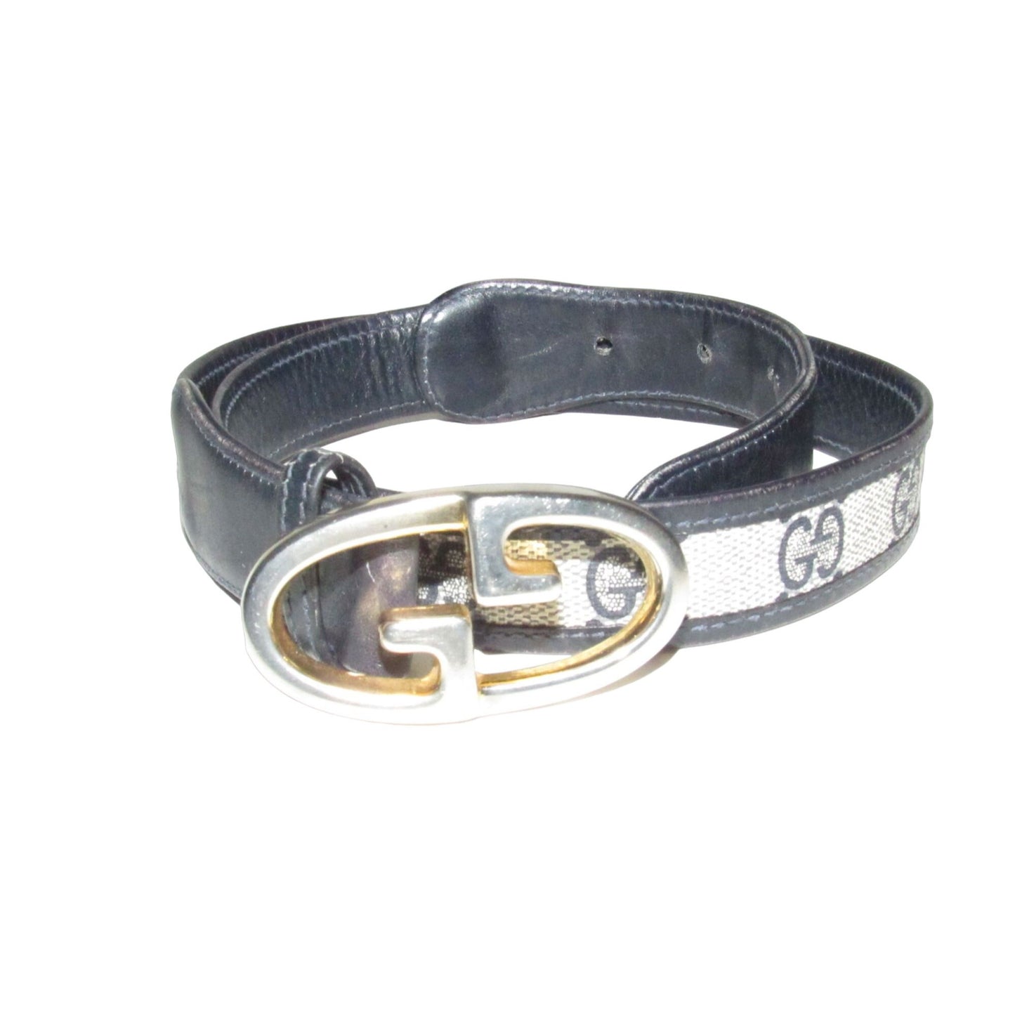 Gucci navy Guccissima leather belt w two- tone GG logo buckle
