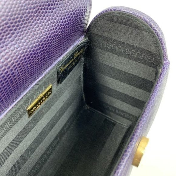 Henri Bendel Purple Reptile Boxy Purse w Gold Chain Strap