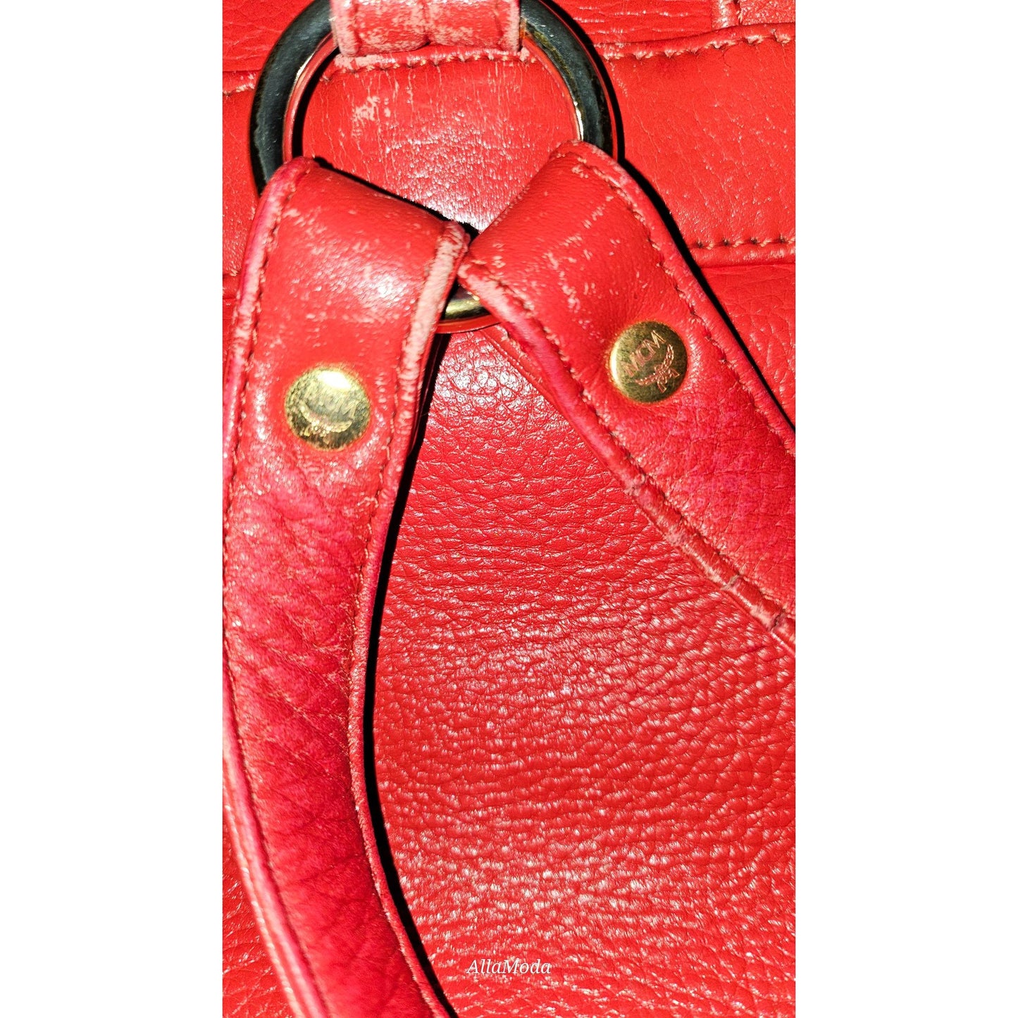 MCM vintage red leather backpack with gold hardware