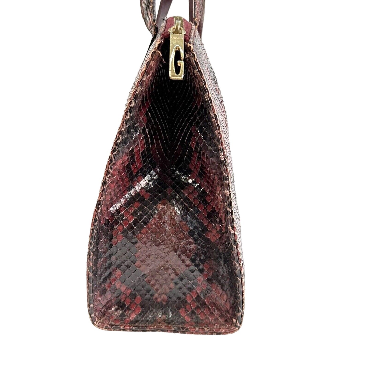 Gucci domed top red grey & burgundy python leather satchel