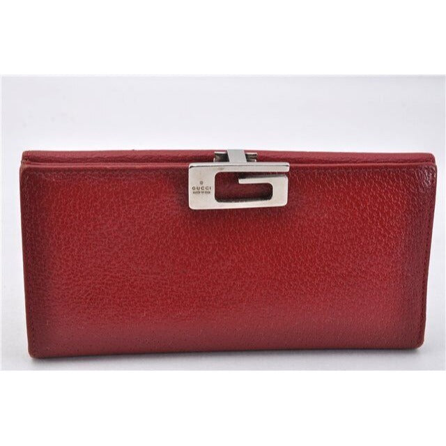Gucci red leather wallet w square silver G clasp