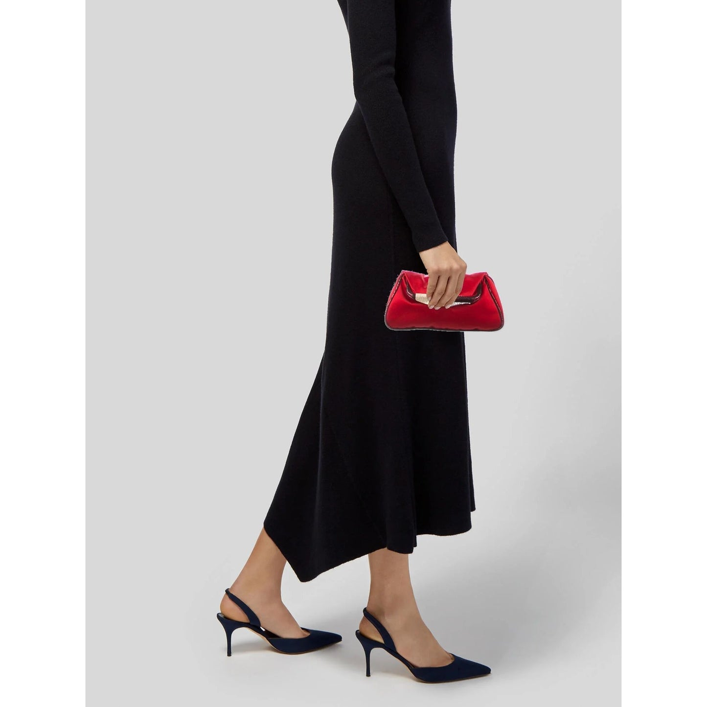 Red Satin & Python Fendi Borderline Frame Clutch w Crystals