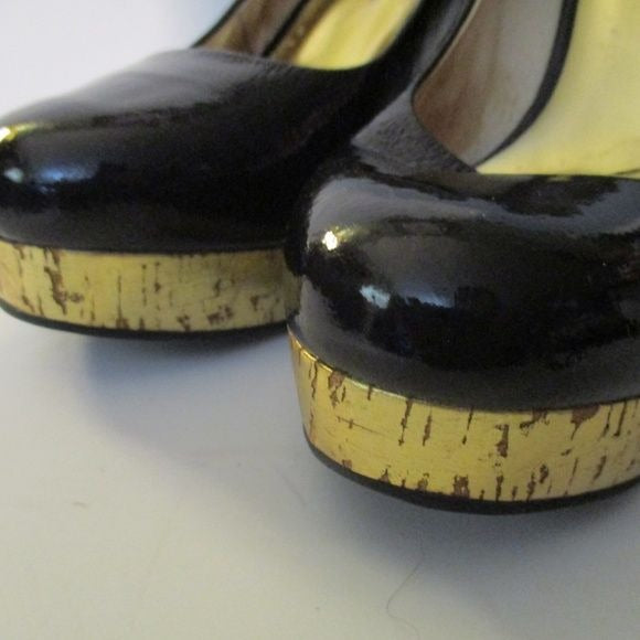 Michael Kors Black Patent Gold Distressed Platform