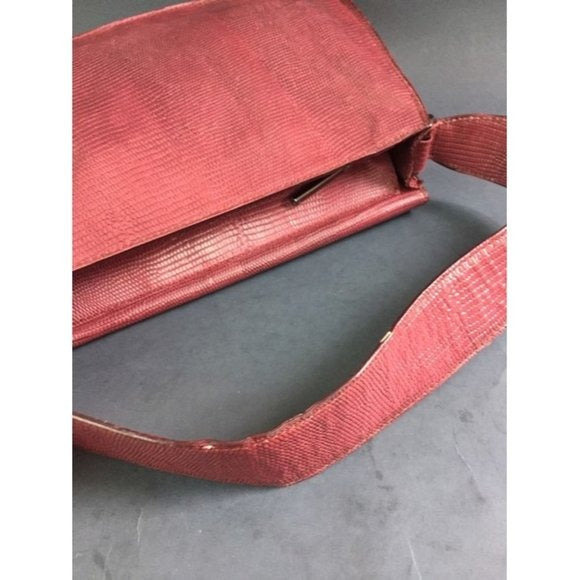 FURLA Vintage Maroon Dark Red Lizard Shoulder Bag