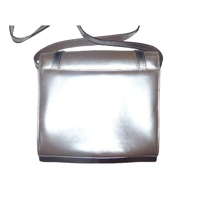 Ferragamo Metallic Leather Purse w Gold Gancini Accents