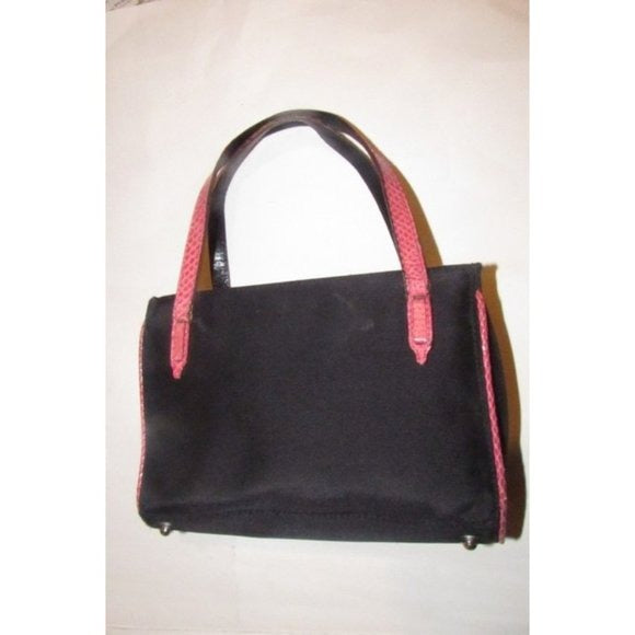 Kate Spade New York, unique, black canvas and pink python embossed leather, petite, satchel style, boxy purse