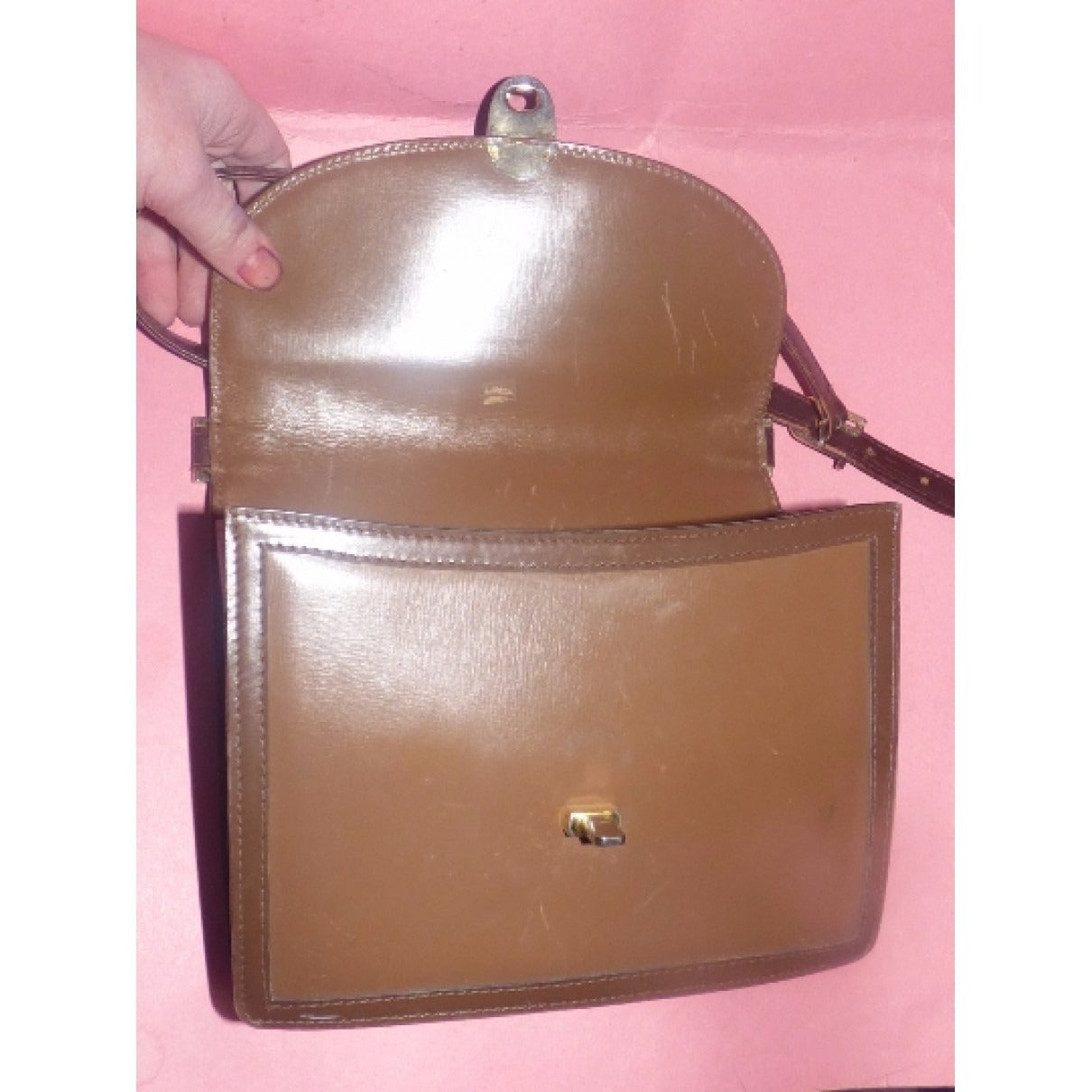 GUCCI 1960's 'Padlock' brown & tan leather boxy purse