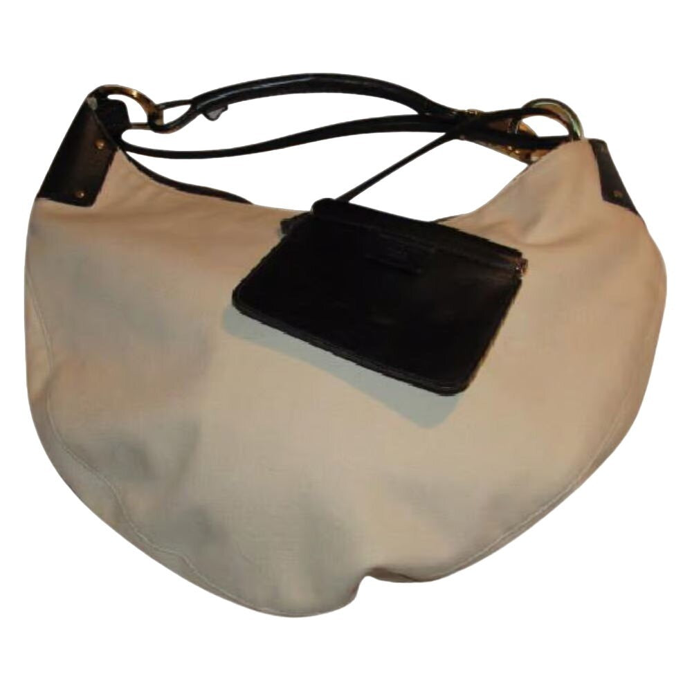 Gucci white & black leather XL hobo w a black braided strap