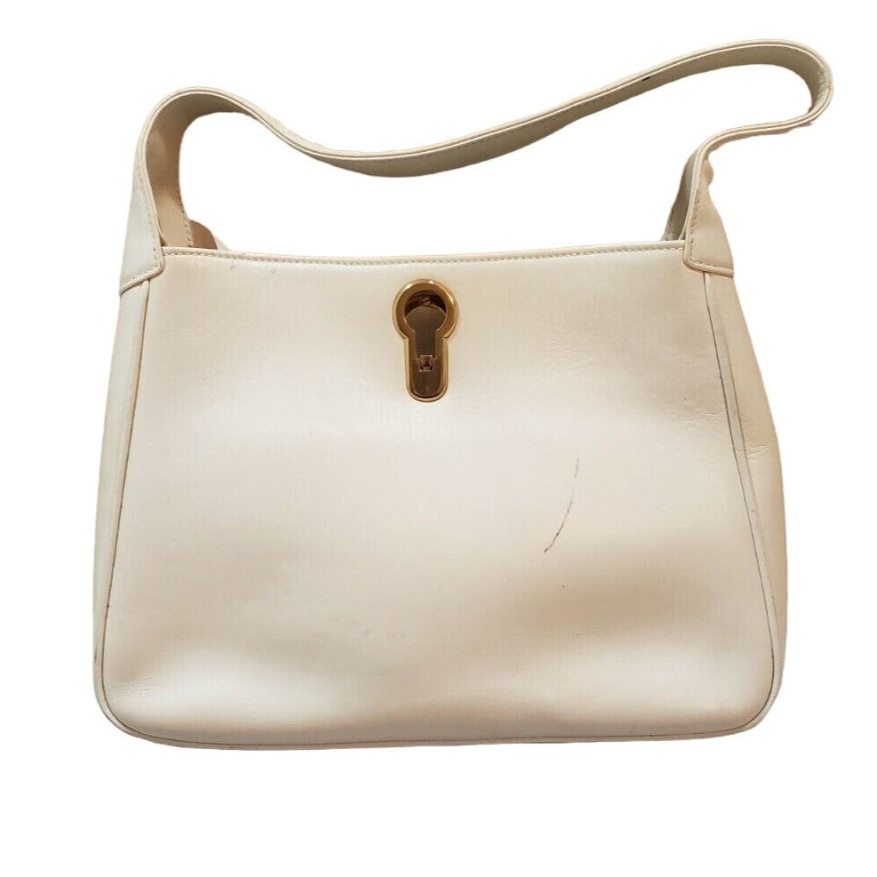 Early G Gucci White & Ivory Leather Padlock Hobo w Gold Clasp